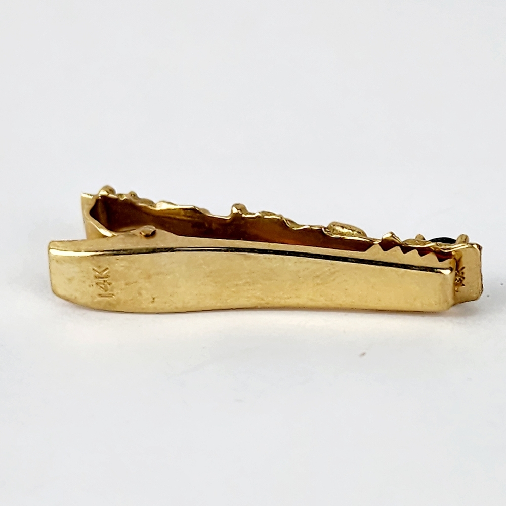 Set of 14K Yellow Gold Black Star Sapphire Rectangle Nugget Cufflinks & Tie Clip - Picture 8 of 8